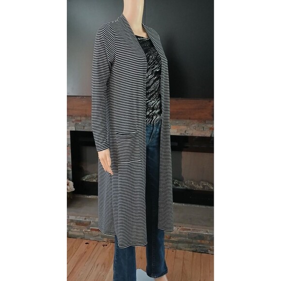 Kye Mi Women's Long Cardigan Open Front Lightweight Pockets Striped Flowy Jacket - Picture 9 of 11